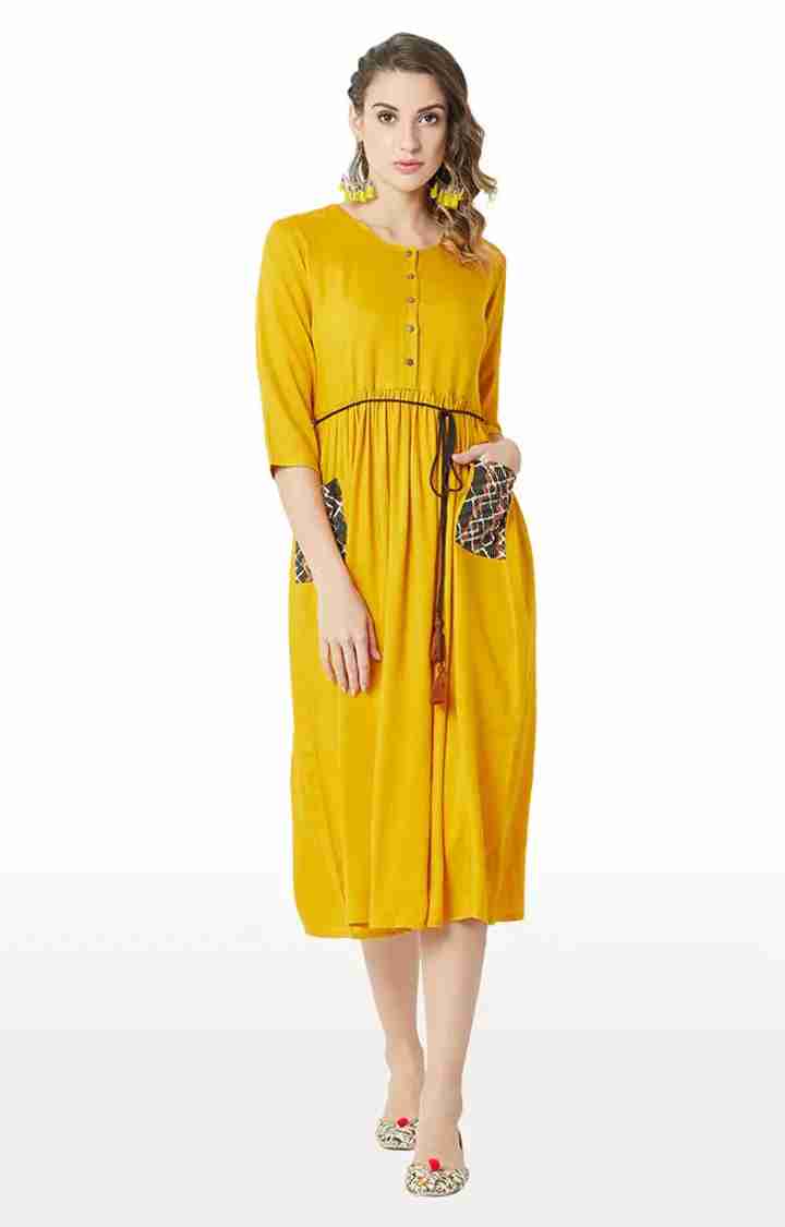 Women's Yellow Others SolidCasualwear Skater Dress