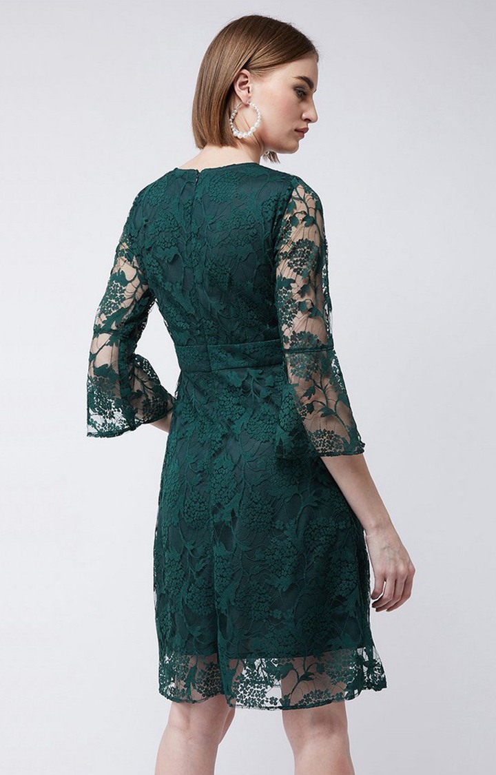 Women's Green Lace  Fit & Flare Dress