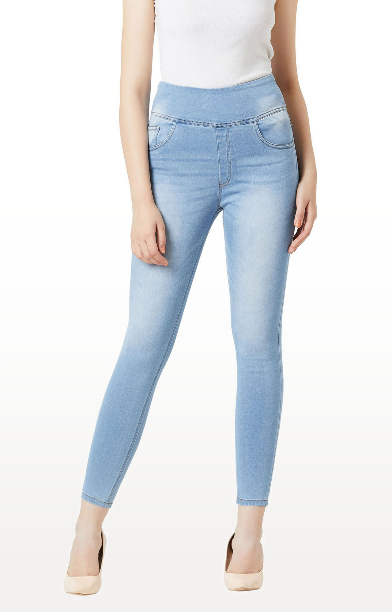 MISS CHASE | Women's Blue Solid Jeggings