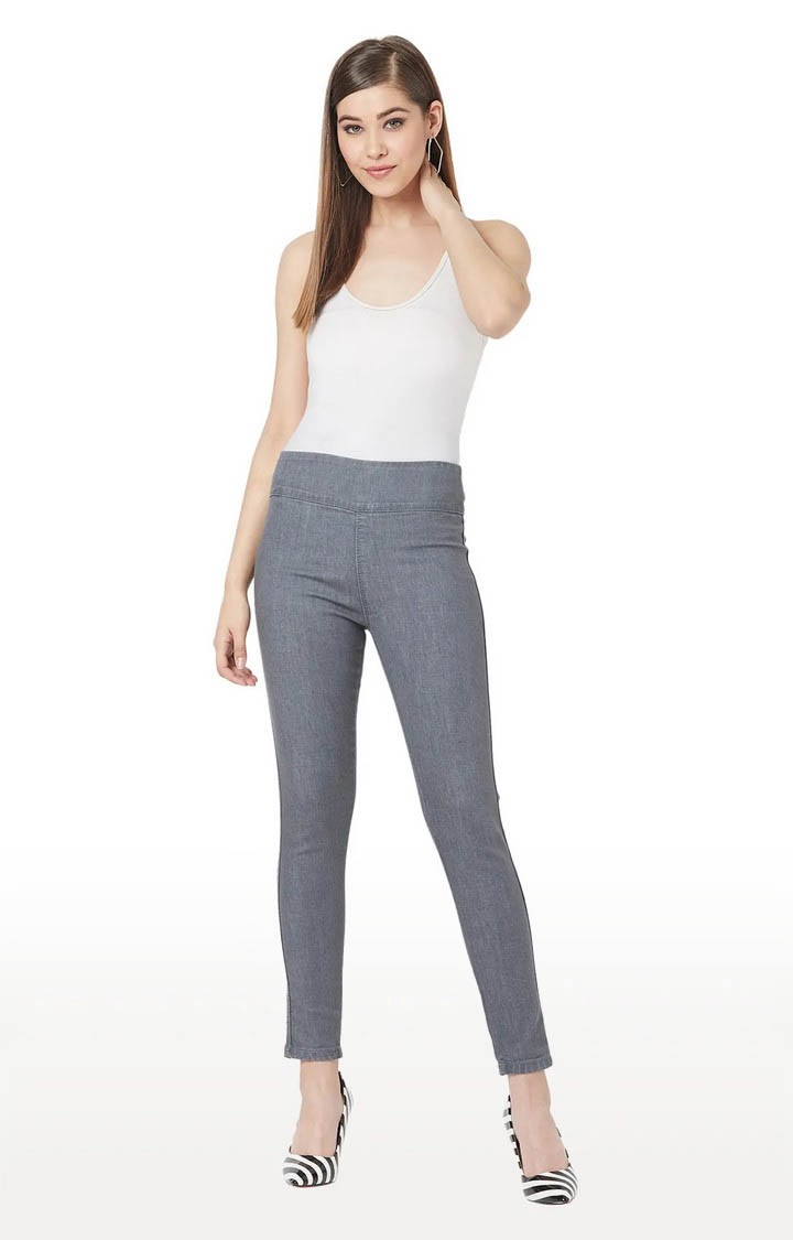 Women's Grey Solid Jeggings