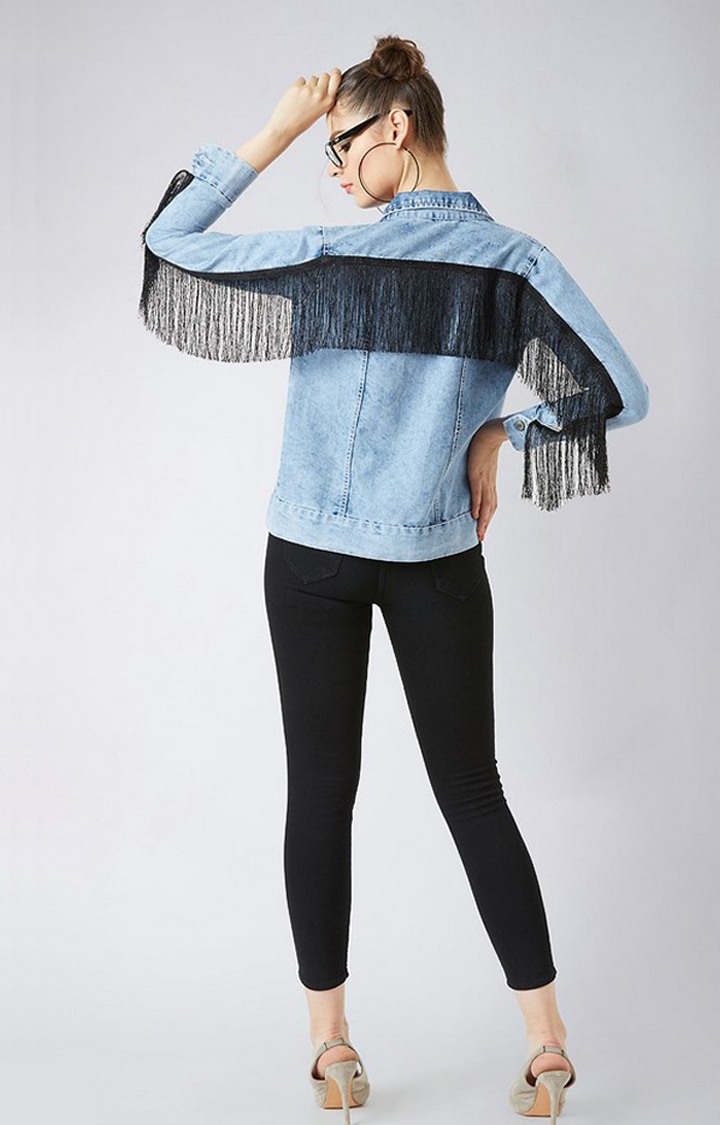 Women's Blue Denim SolidCasualwear Denim Jackets