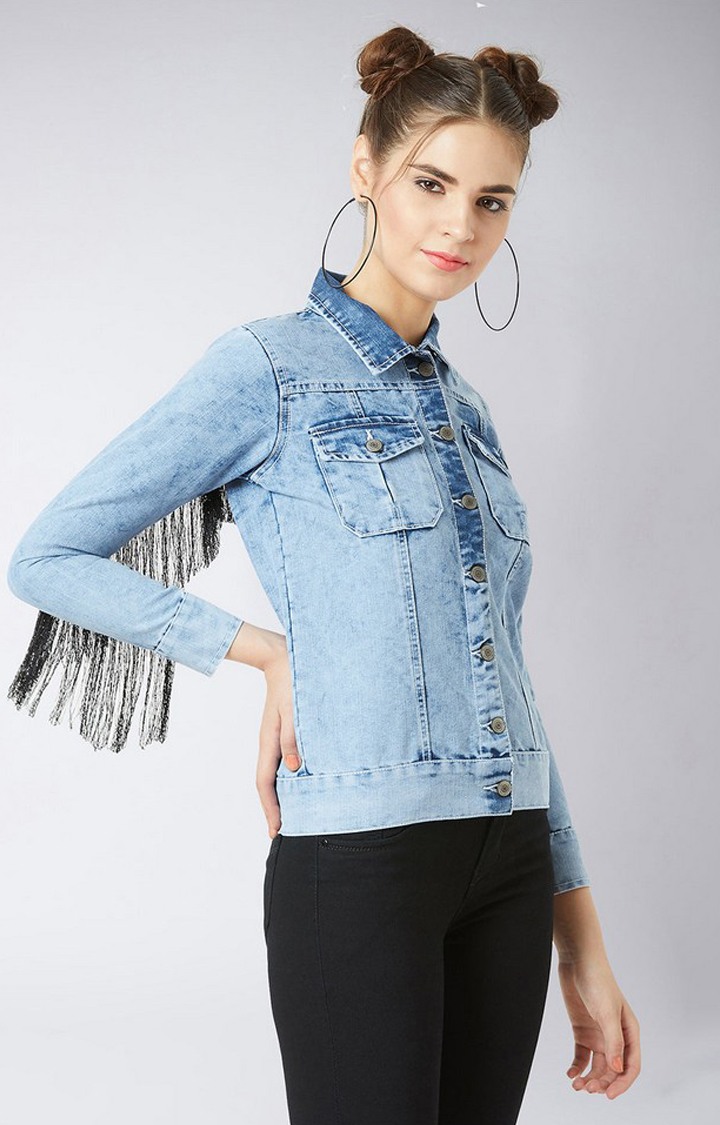 Women's Blue Denim SolidCasualwear Denim Jackets