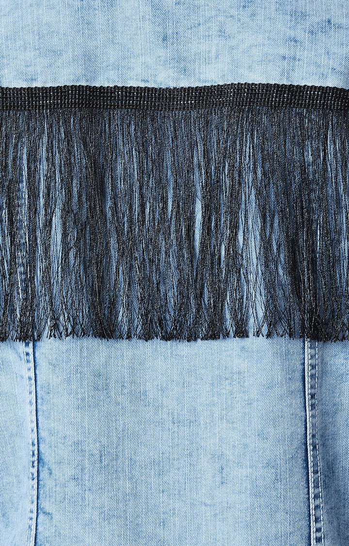 Women's Blue Denim SolidCasualwear Denim Jackets