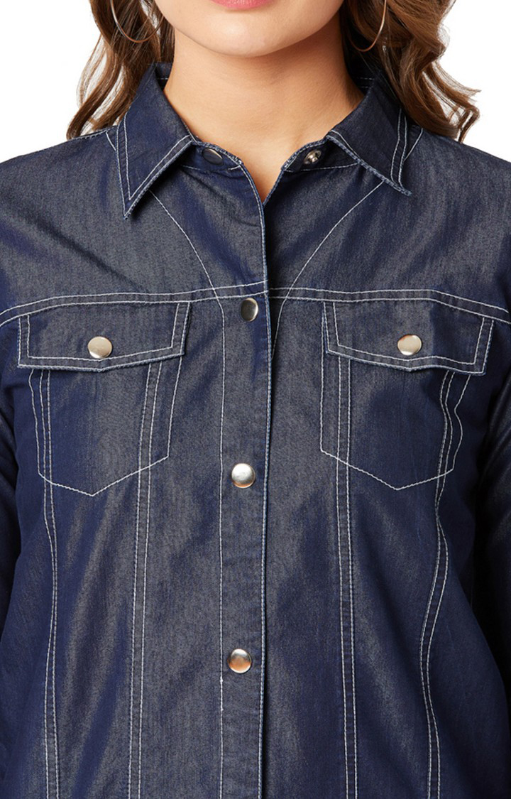 Women's Blue Denim SolidCasualwear Denim Jackets