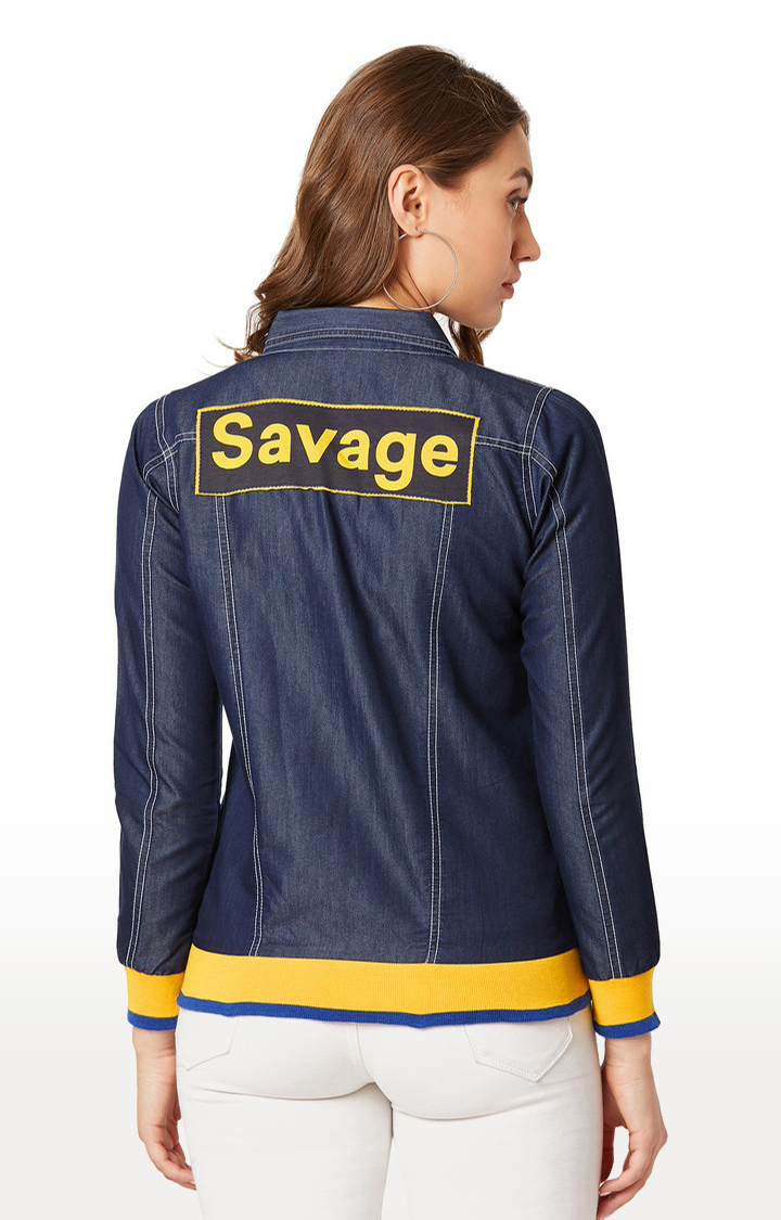 Women's Blue Denim SolidCasualwear Denim Jackets