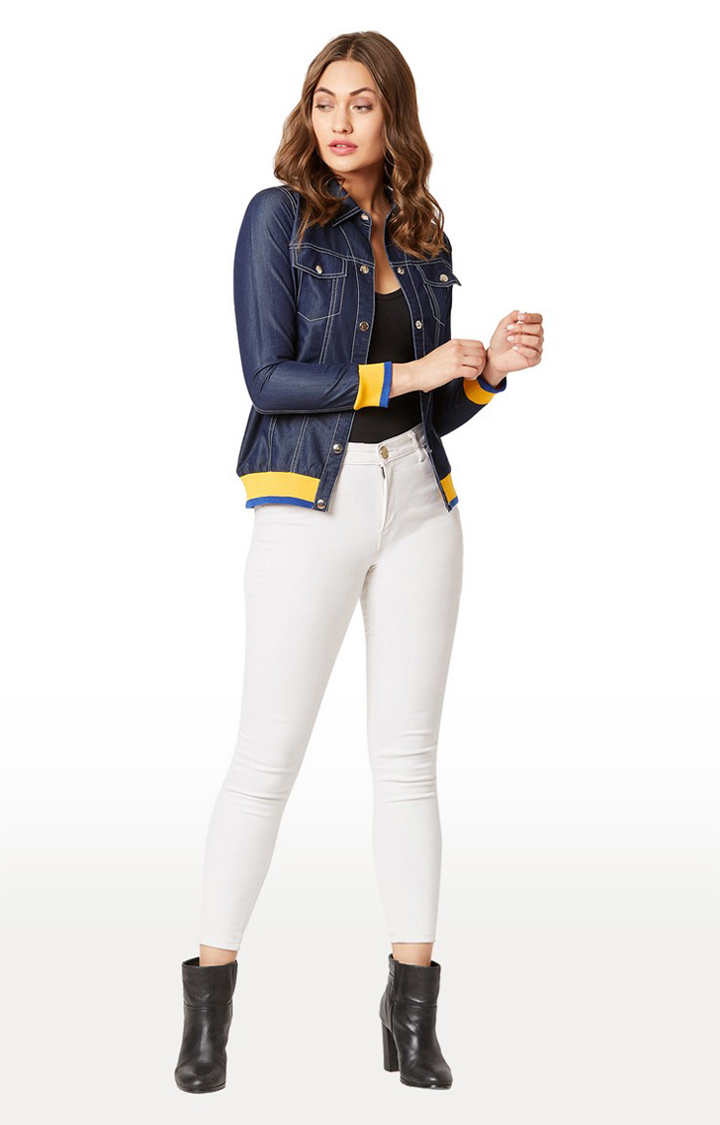 Women's Blue Denim SolidCasualwear Denim Jackets