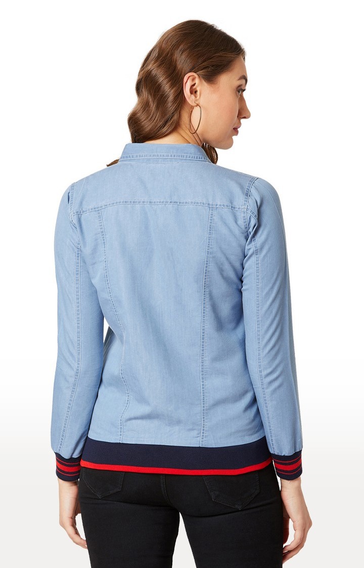Women's Blue Denim SolidCasualwear Denim Jackets