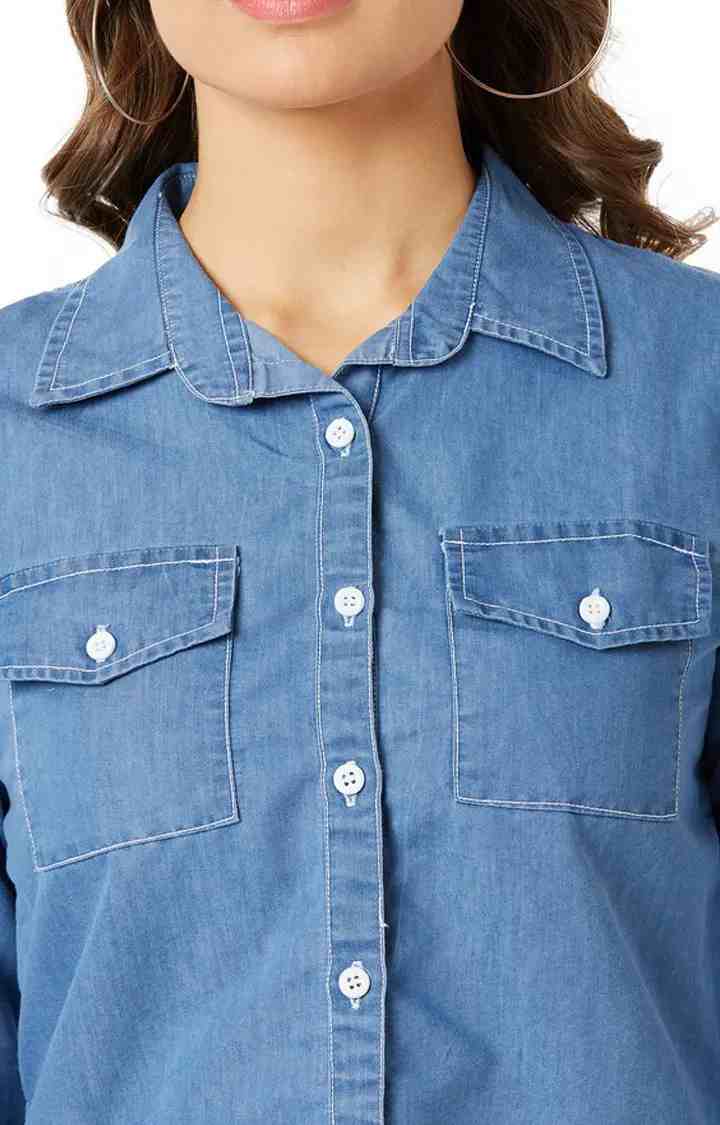 Women's Blue Denim SolidCasualwear Denim Jackets