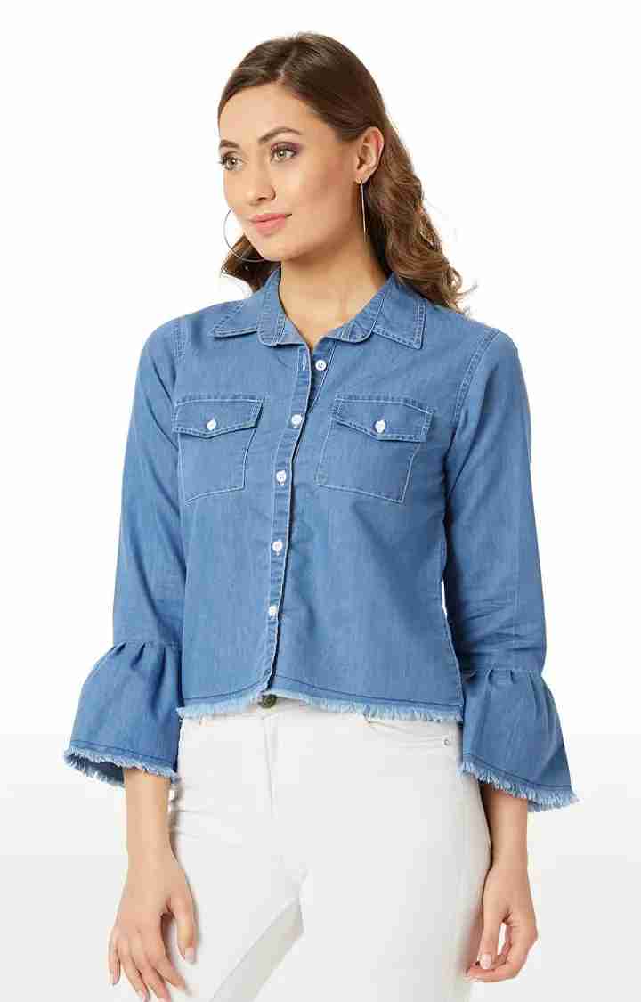 Women's Blue Denim SolidCasualwear Denim Jackets