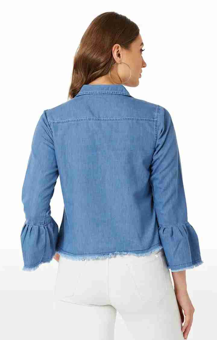 Women's Blue Denim SolidCasualwear Denim Jackets