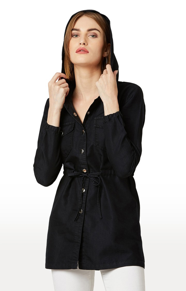 MISS CHASE | Women's Black Denim SolidCasualwear Denim Jackets