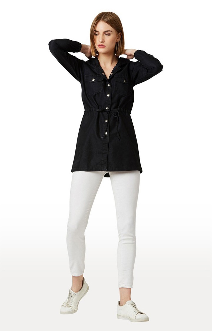 Women's Black Denim SolidCasualwear Denim Jackets