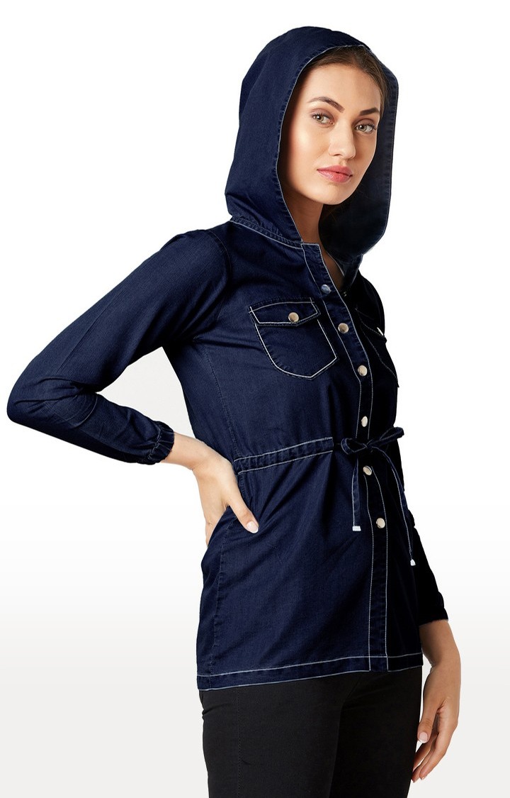 Women's Blue Denim SolidCasualwear Denim Jackets