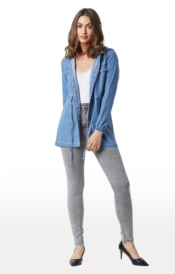 Women's Blue Denim SolidCasualwear Denim Jackets