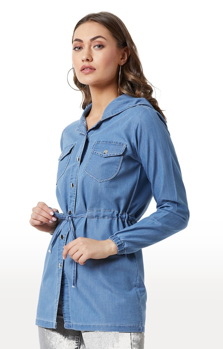 Women's Blue Denim SolidCasualwear Denim Jackets