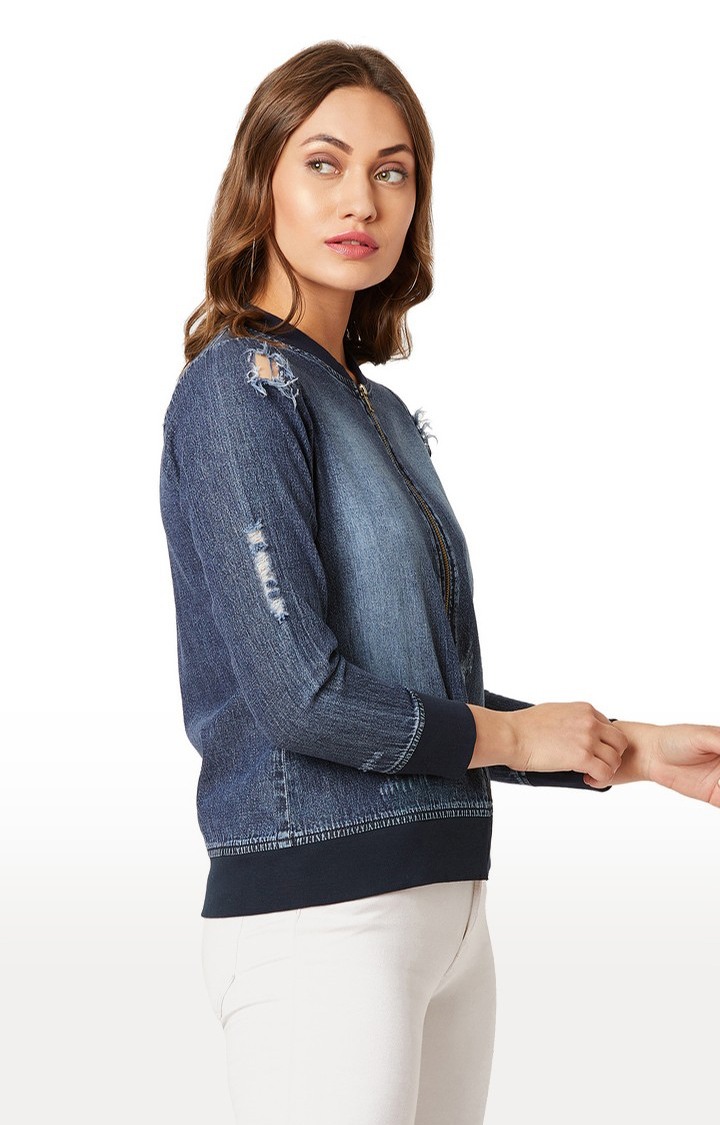 Women's Blue Denim SolidCasualwear Denim Jackets