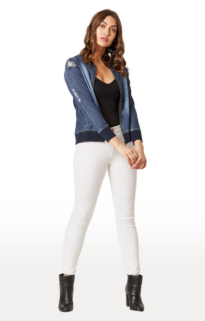 Women's Blue Denim SolidCasualwear Denim Jackets