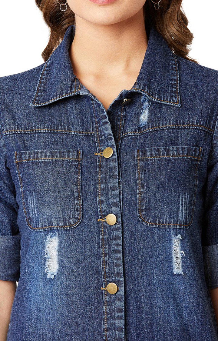 Women's Blue Denim RippedCasualwear Denim Jackets