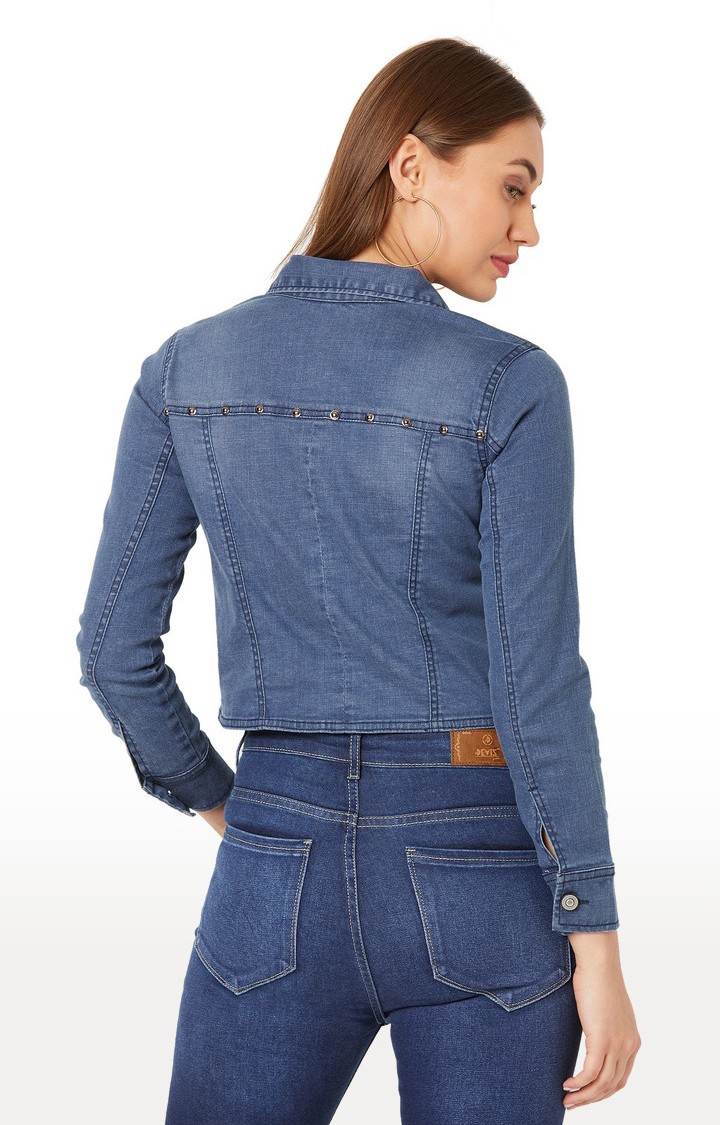 Women's Blue Denim SolidCasualwear Denim Jackets