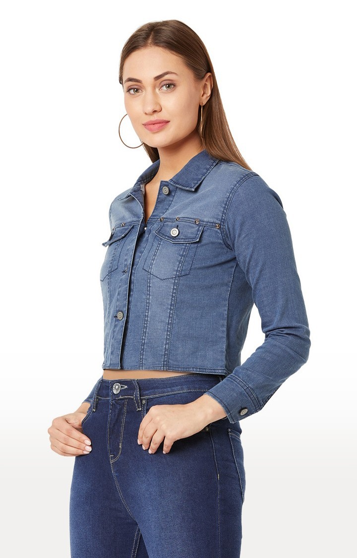 Women's Blue Denim SolidCasualwear Denim Jackets