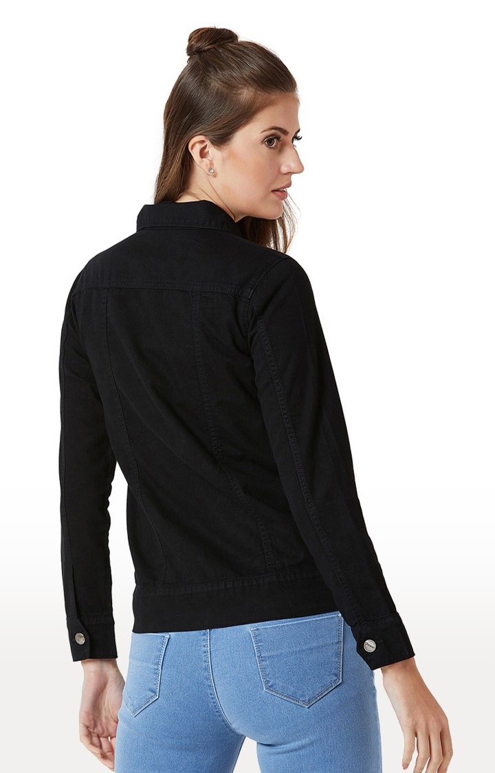 MISS CHASE | Women's Black Solid Denim Jackets 3