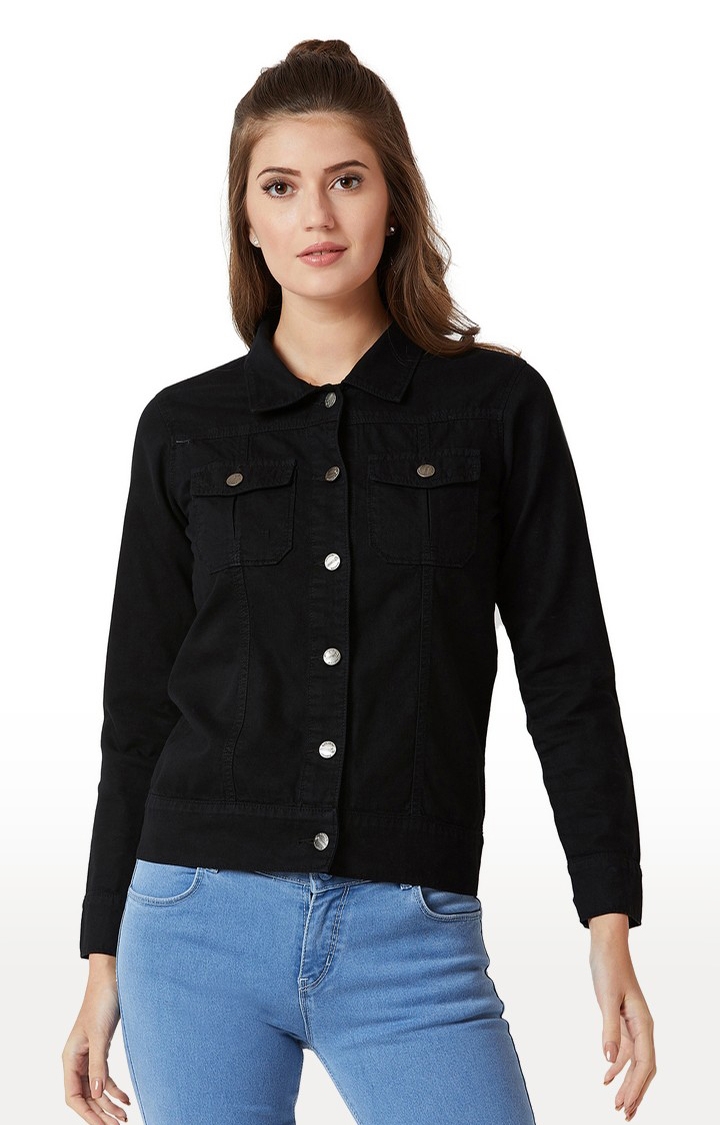 MISS CHASE | Women's Black Solid Denim Jackets 0