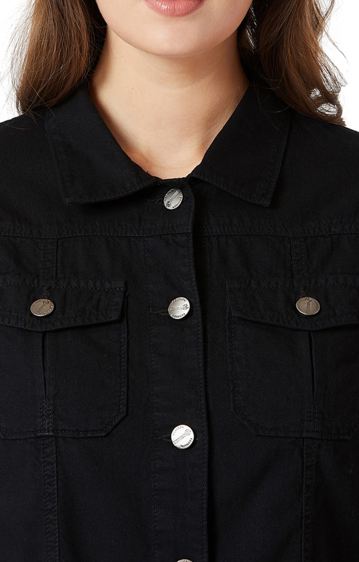 MISS CHASE | Women's Black Solid Denim Jackets 4