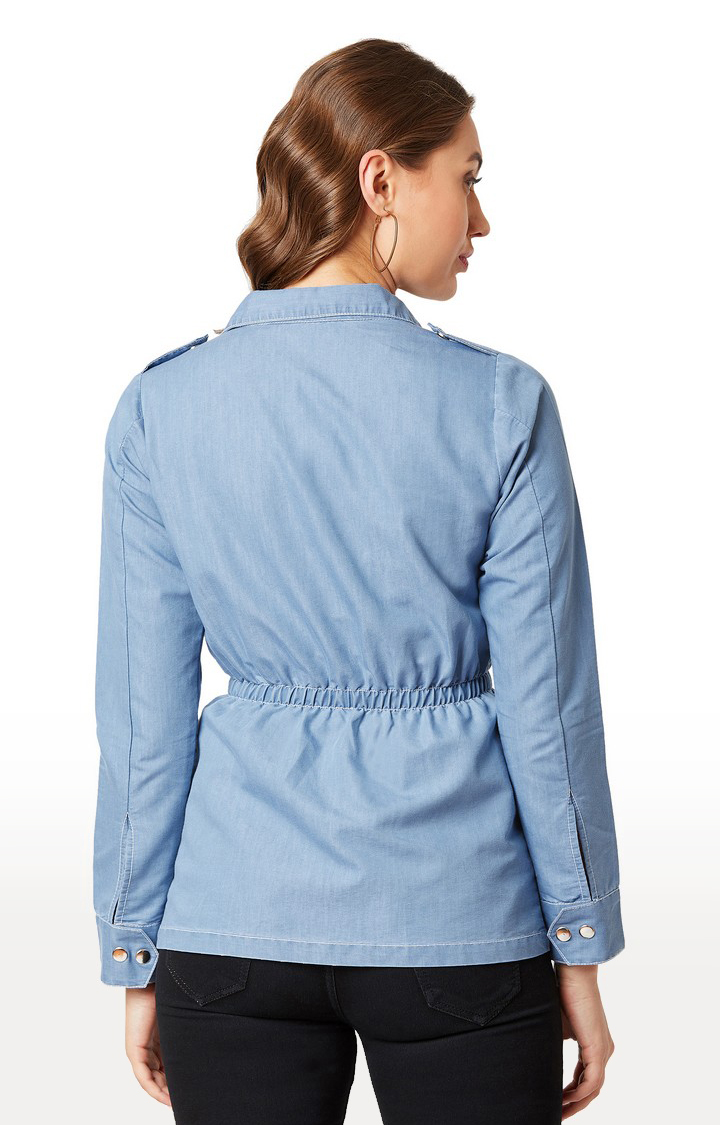 Women's Blue Cotton SolidCasualwear Denim Jackets