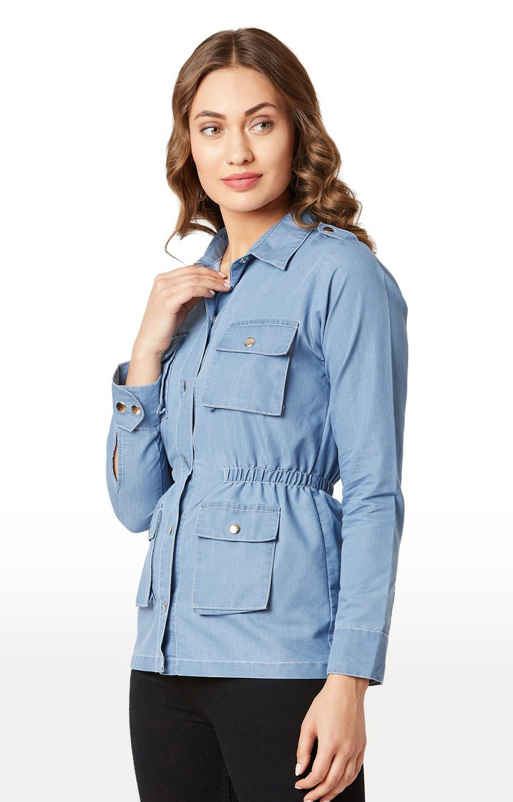 Women's Blue Cotton SolidCasualwear Denim Jackets