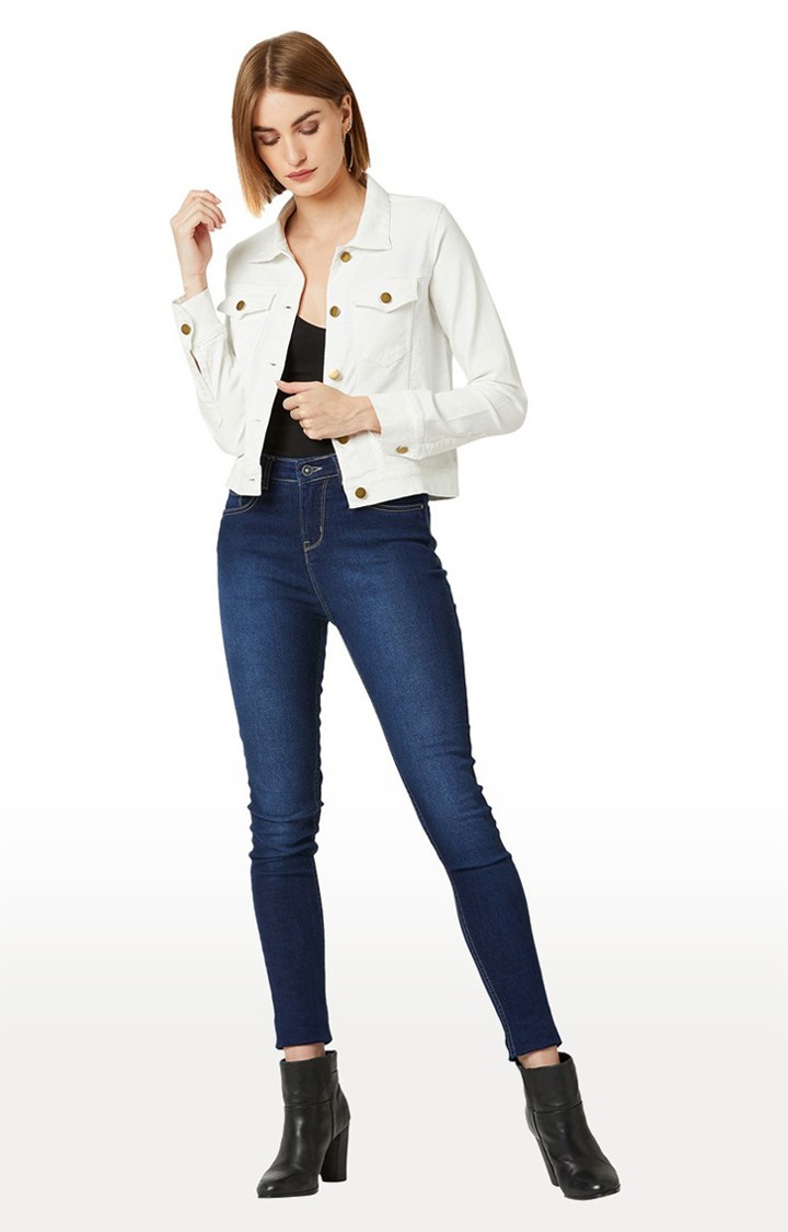 Women's White Denim SolidCasualwear Denim Jackets