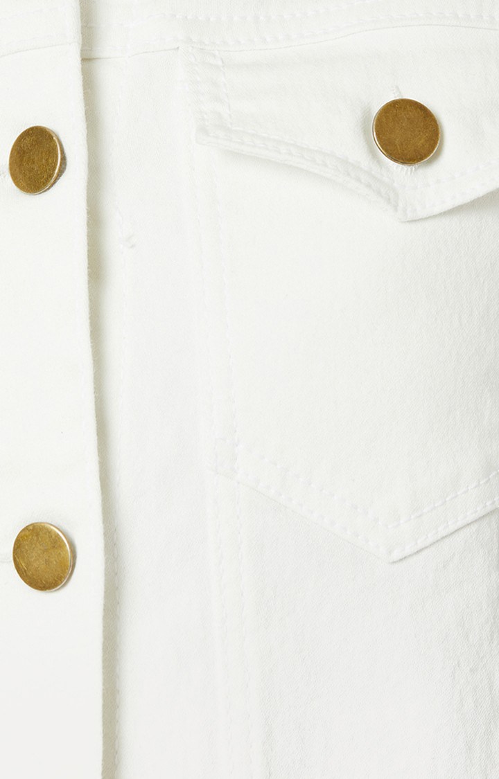 Women's White Denim SolidCasualwear Denim Jackets