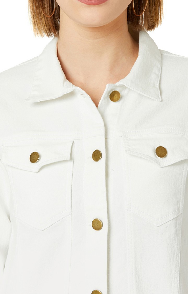 Women's White Denim SolidCasualwear Denim Jackets