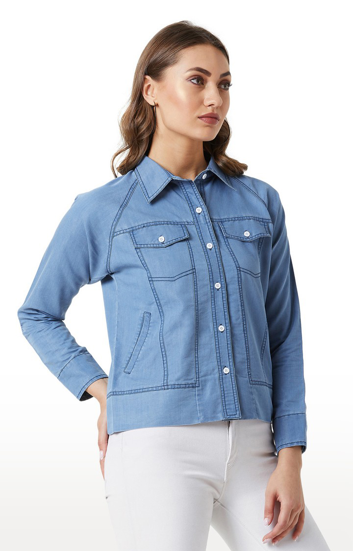 Women's Blue Denim SolidCasualwear Denim Jackets