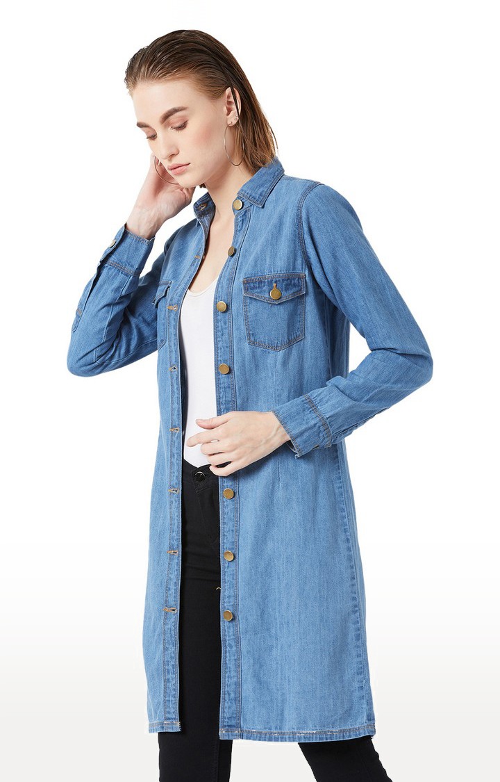 Women's Blue Denim SolidCasualwear Denim Jackets