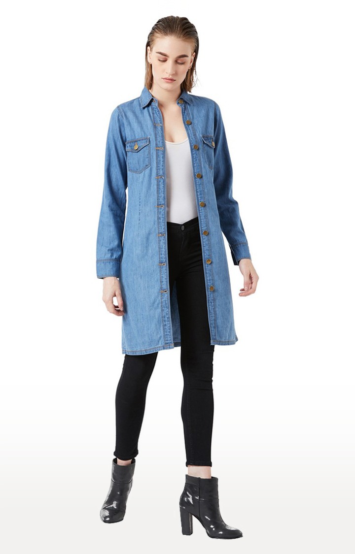 Women's Blue Denim SolidCasualwear Denim Jackets