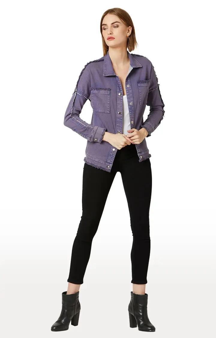 MISS CHASE | Women's Purple Solid Denim Jackets 1