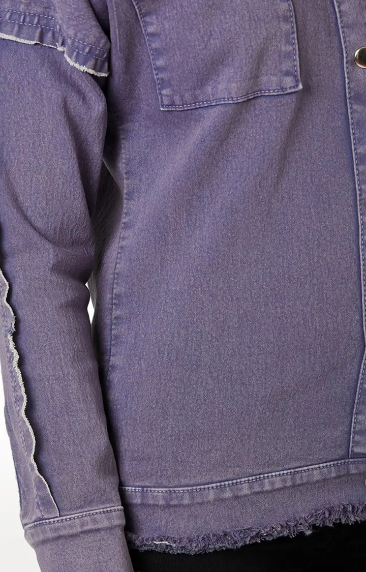 MISS CHASE | Women's Purple Solid Denim Jackets 5