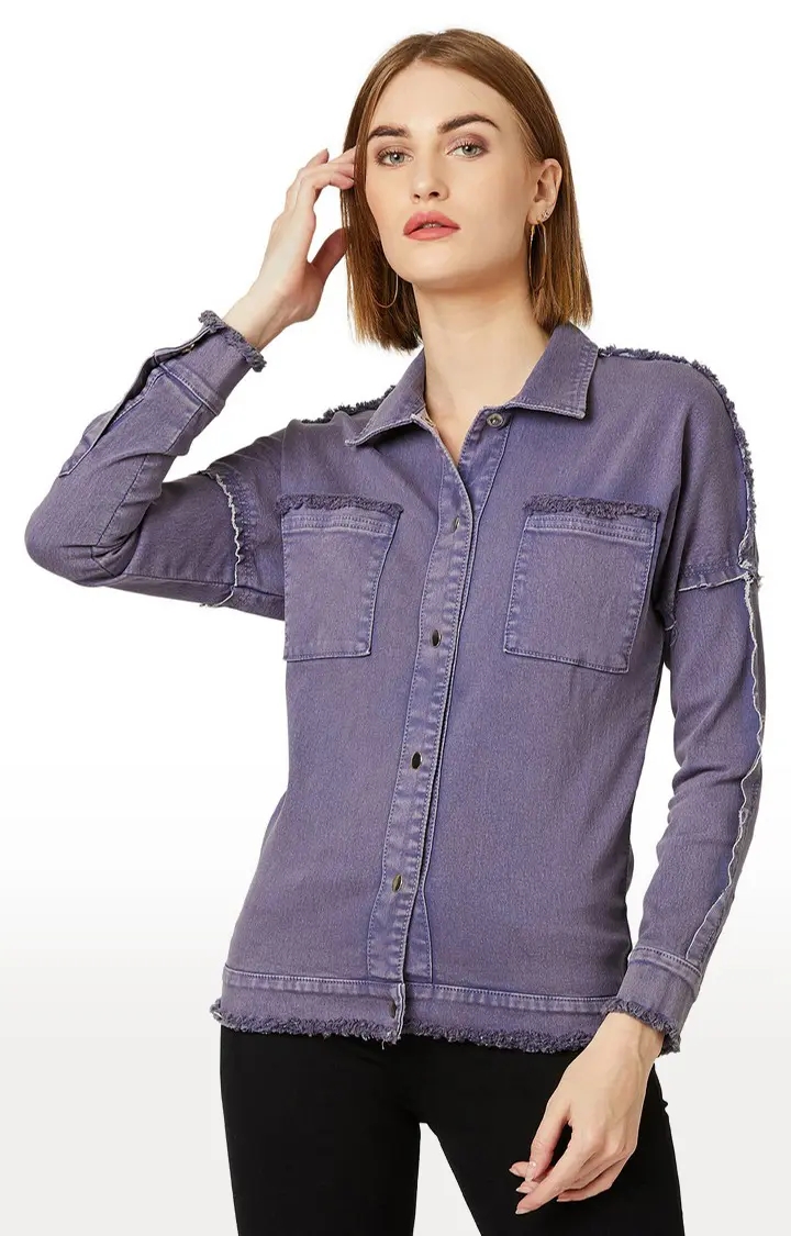 Women's Purple Solid Denim Jackets