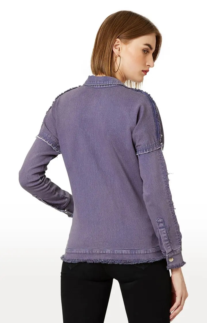 MISS CHASE | Women's Purple Solid Denim Jackets 3