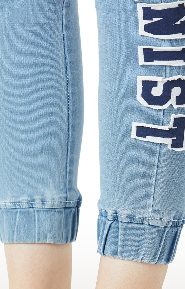 Women's Blue Solid Joggers Jeans