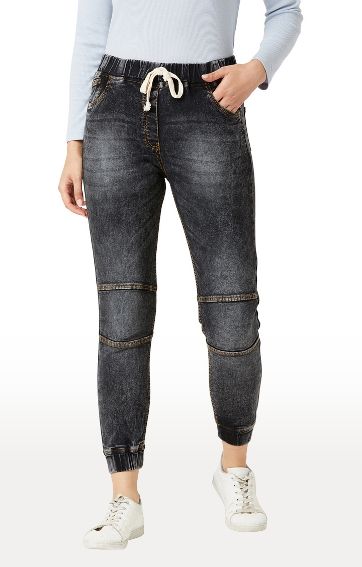 MISS CHASE | Women's Black Solid Joggers Jeans
