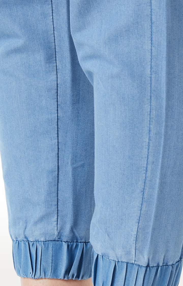 MISS CHASE | Women's Blue Solid Joggers Jeans 5