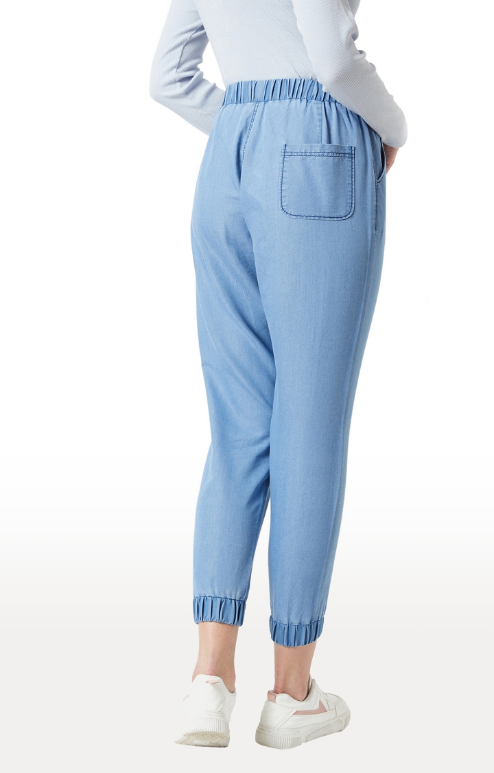 MISS CHASE | Women's Blue Solid Joggers Jeans 3