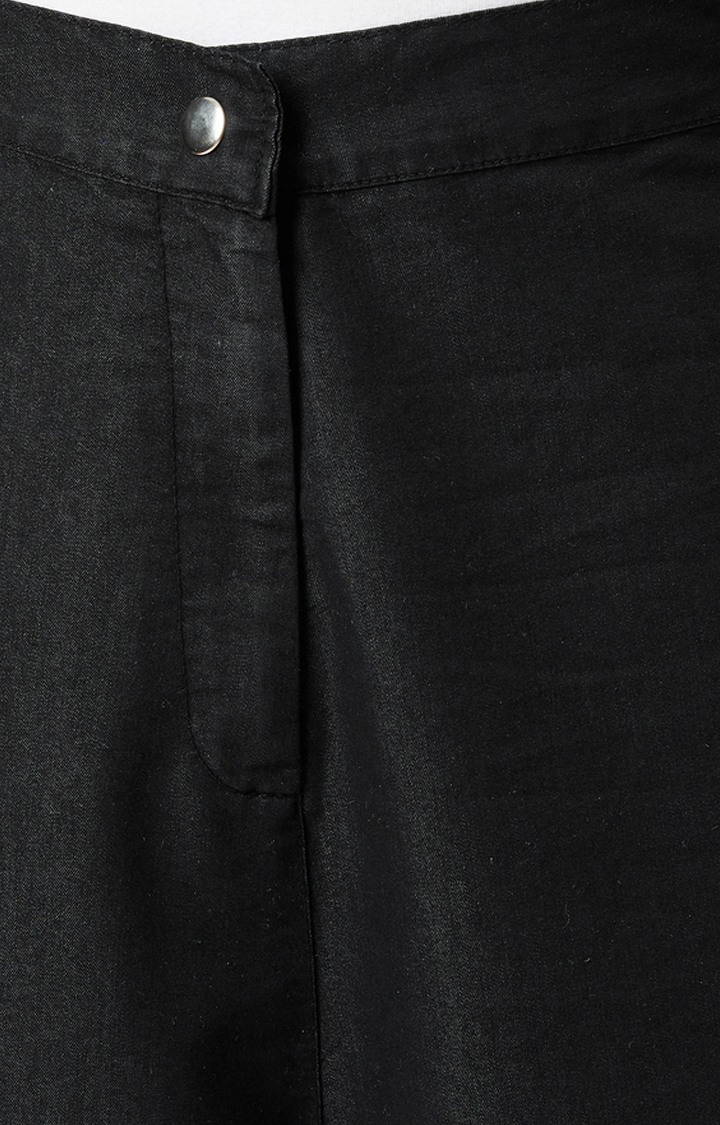 Women's Black Solid Wide Leg Jeans