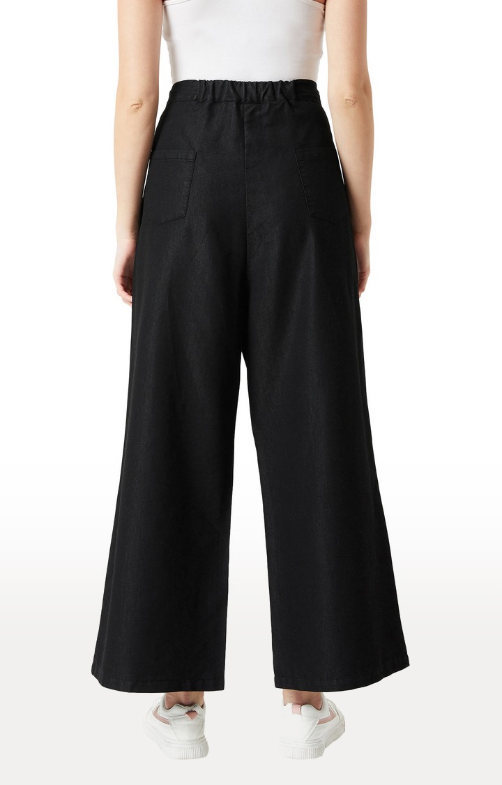 Women's Black Solid Wide Leg Jeans