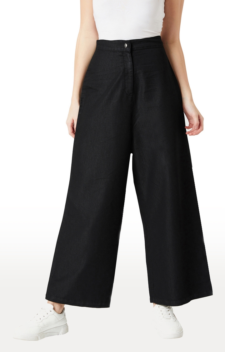 MISS CHASE | Women's Black Solid Wide Leg Jeans