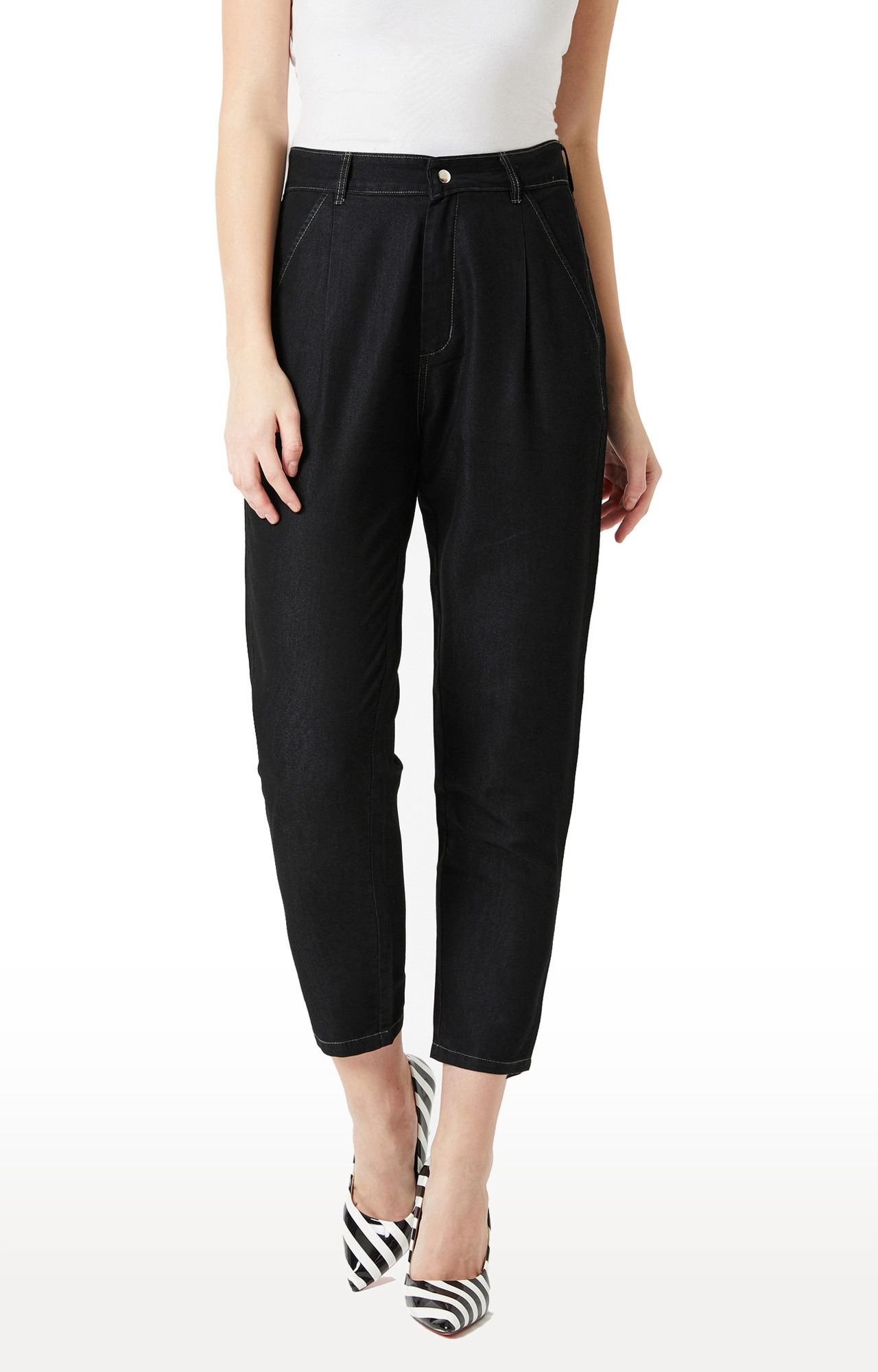 MISS CHASE | Women's Black Solid Boyfriend Jeans