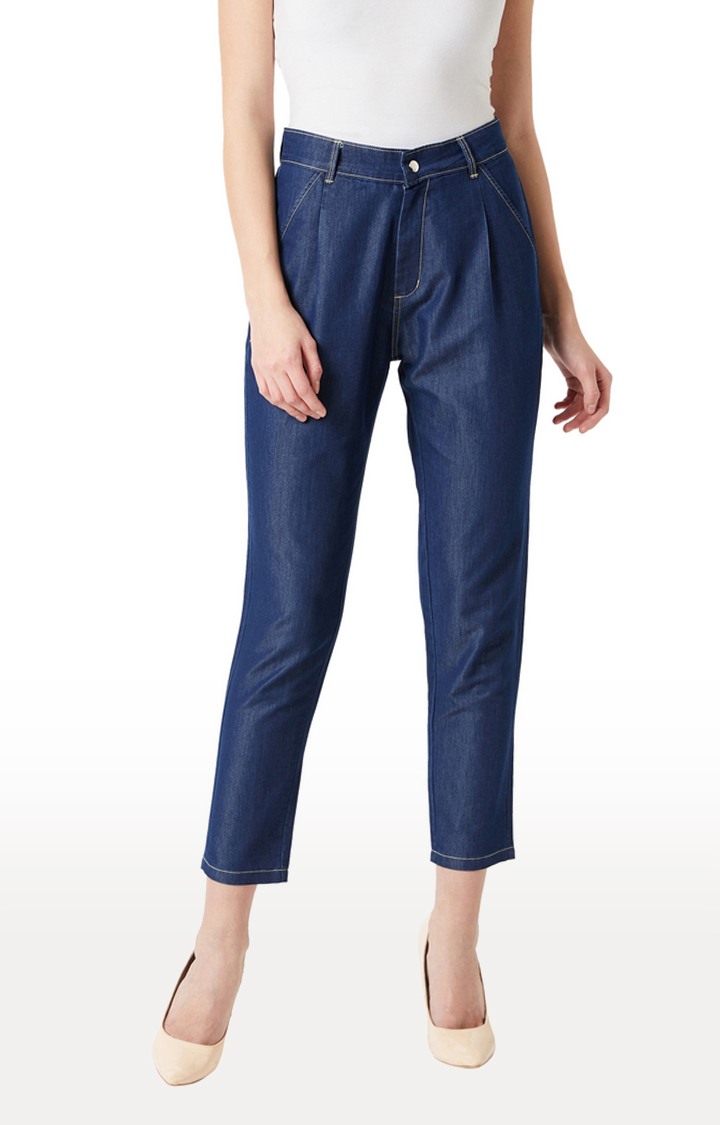 MISS CHASE | Women's Blue Solid Mom Jeans