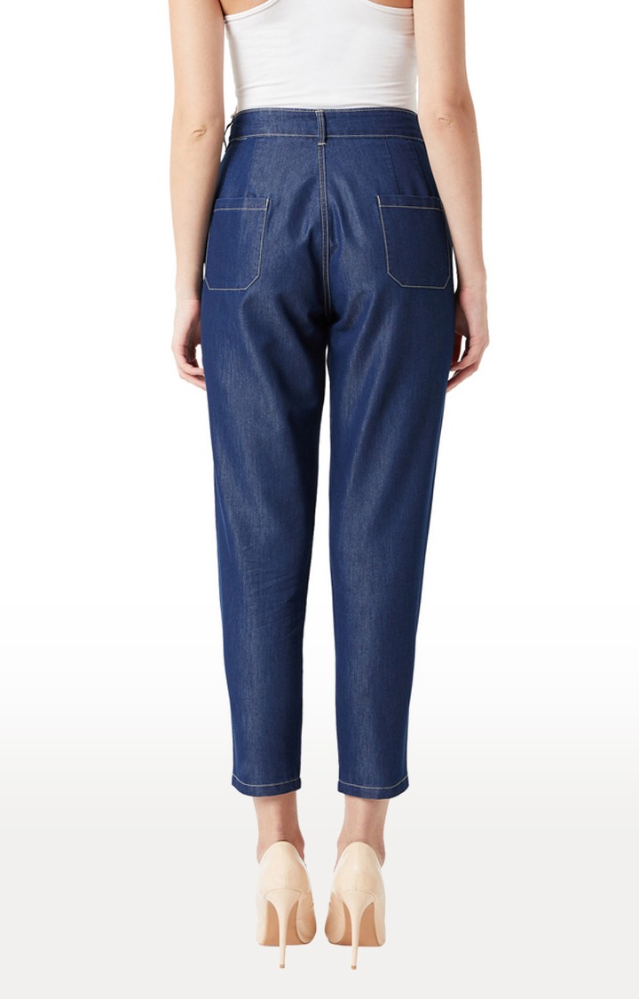 Women's Blue Solid Mom Jeans