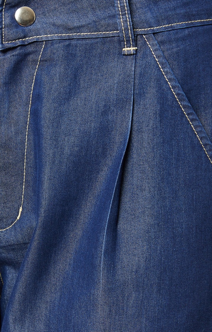 Women's Blue Solid Mom Jeans